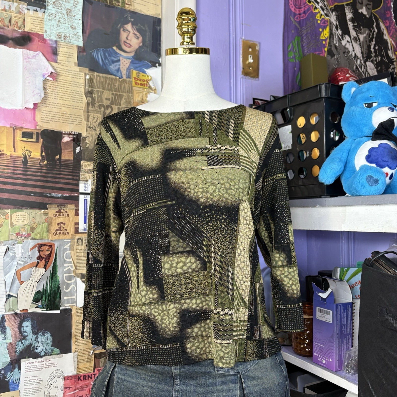 Y2K Abstract Patchwork Print Top - image 1