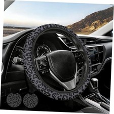 Black Leopard Cheetah Print Steering Wheel Cover Anti-slip Elastic Car