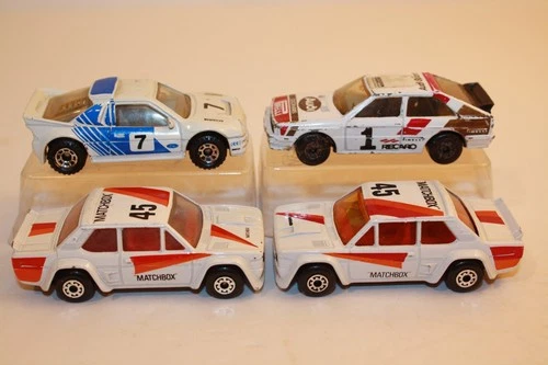 Four Vintage 1982 Matchbox Lesney Rally Cars AUDI QUATTRO / FIAT ABARTH / FORD