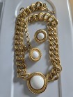 Vintage Trifari Necklace & Earrings - Gold Chain Necklace w White Cabochon NICE! — photo 9