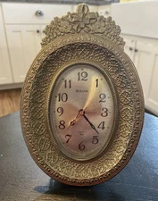 Bulova Gold Oval Nightstand Dresser Mantel Desk Alarm Clock Untested