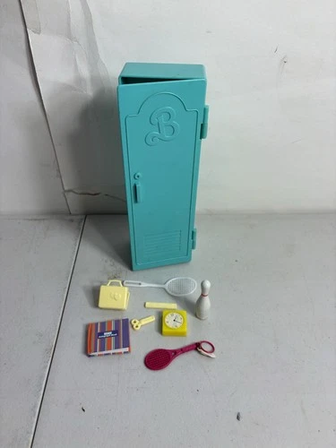 Vintage Barbie 1990s School Set Teal Blue Green Locker & Accessories EUC