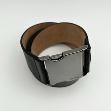 Max Mara Black Leather Belt Silver Buckle Mad...
