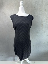 Cache Black Rhinestone Geometric Sheath Dress Size L Sleeveless Made in USA