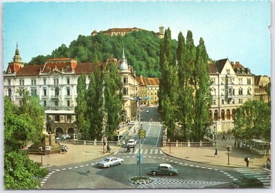 Vintage Ljubljana Slovenia Postcard Prešeren Square Castle View