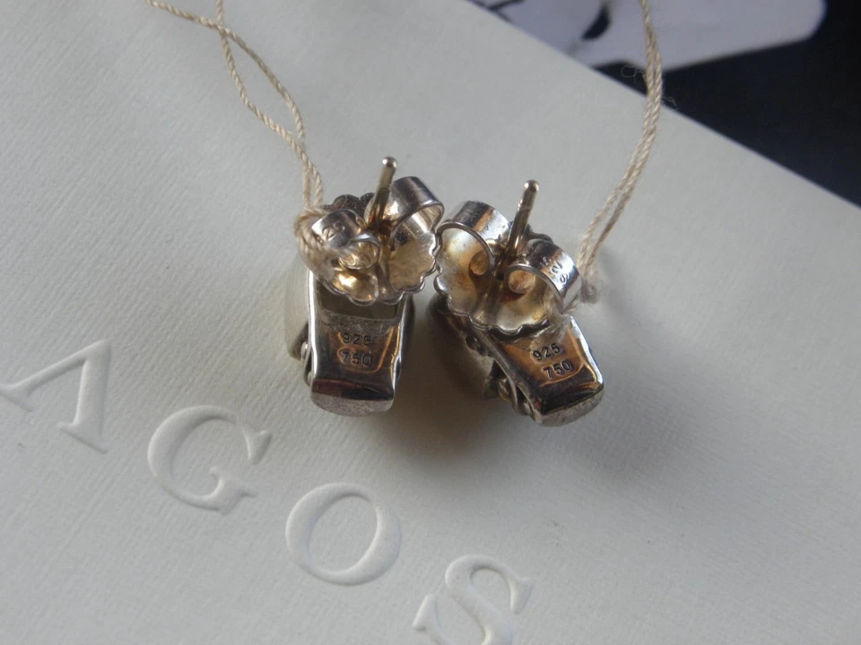 Juego de bisel de caviar LAGOS topacio blanco plata de ley con detalles de 18 k aretes Foto 4 de 4