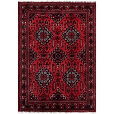 5'x7' Chili Red Hand Knotted Afghan Khamyab Geometric Design Pure Wool Rug R657