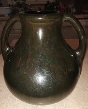 Fulper Black Crystalline Two Handled Pottery Vase
