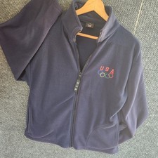 Vintage 90s Team USA Olympic Fleece Jacket Navy Blue Size M Made in USA