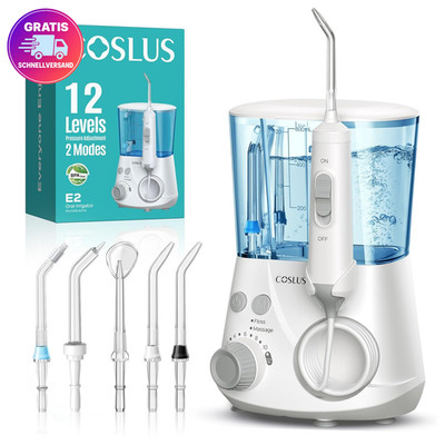 COSLUS Munddusche elektrisch 600ml 12 Druckstufen 5 Düsen schwarz Familie