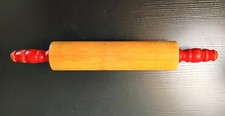 Vintage Hardwood Rolling Pin w Red Handles  Circa 1950s - 1960s