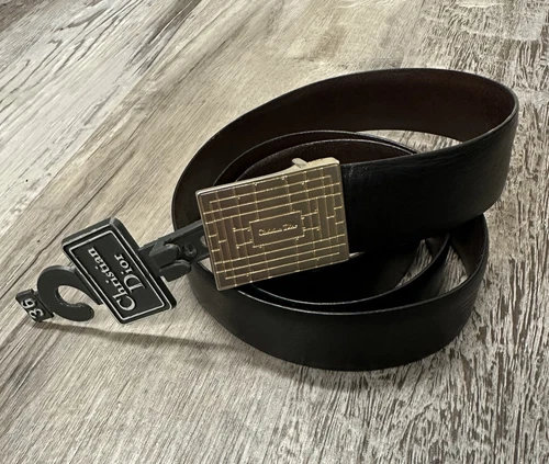 Ceinture homme vintage Christian Dior réversible cuir noir/marron taille 36