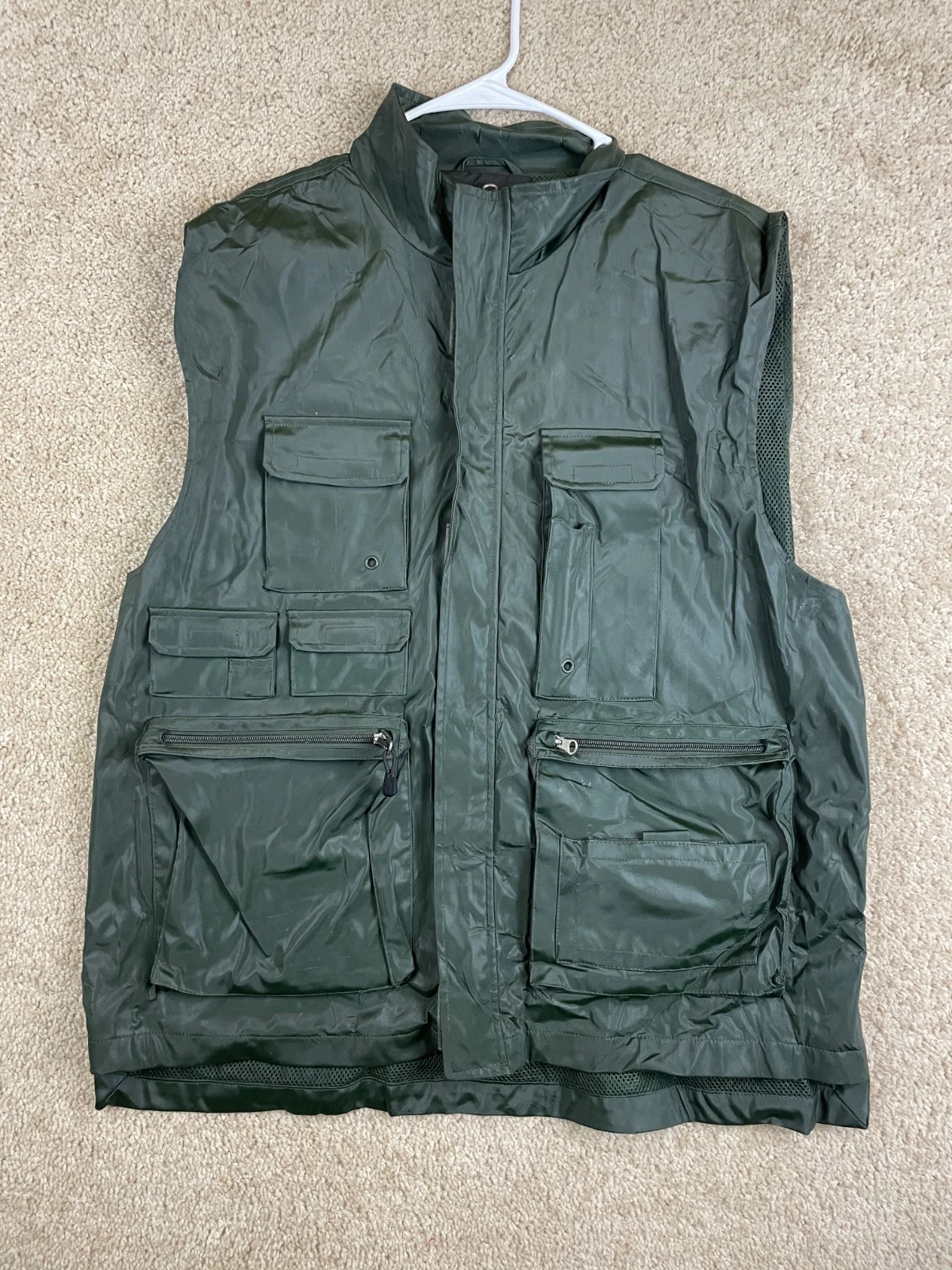 Vintage No Boundaries Utility Fishing Vest Mens Large Full Zip Pockets Green