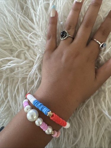 Cute Handmade 4th Of July Clay Bead Bracelet - Foto 1 di 3