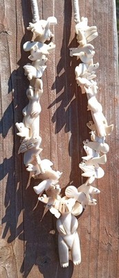 NATIVE AMERICAN BEAR & MULTI ANIMAL FETISH Resin/Shell NECKLACE  28''