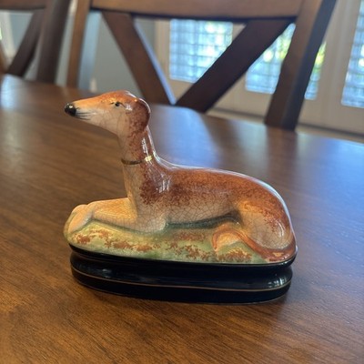 Vintage Fitz & Floyd Japan Greyhound Trinket Box Staffordshire Dog