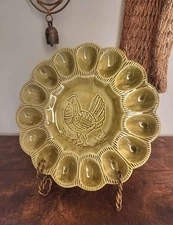 Vintage California Pottery Deviled Egg Plate in an Avocado Green