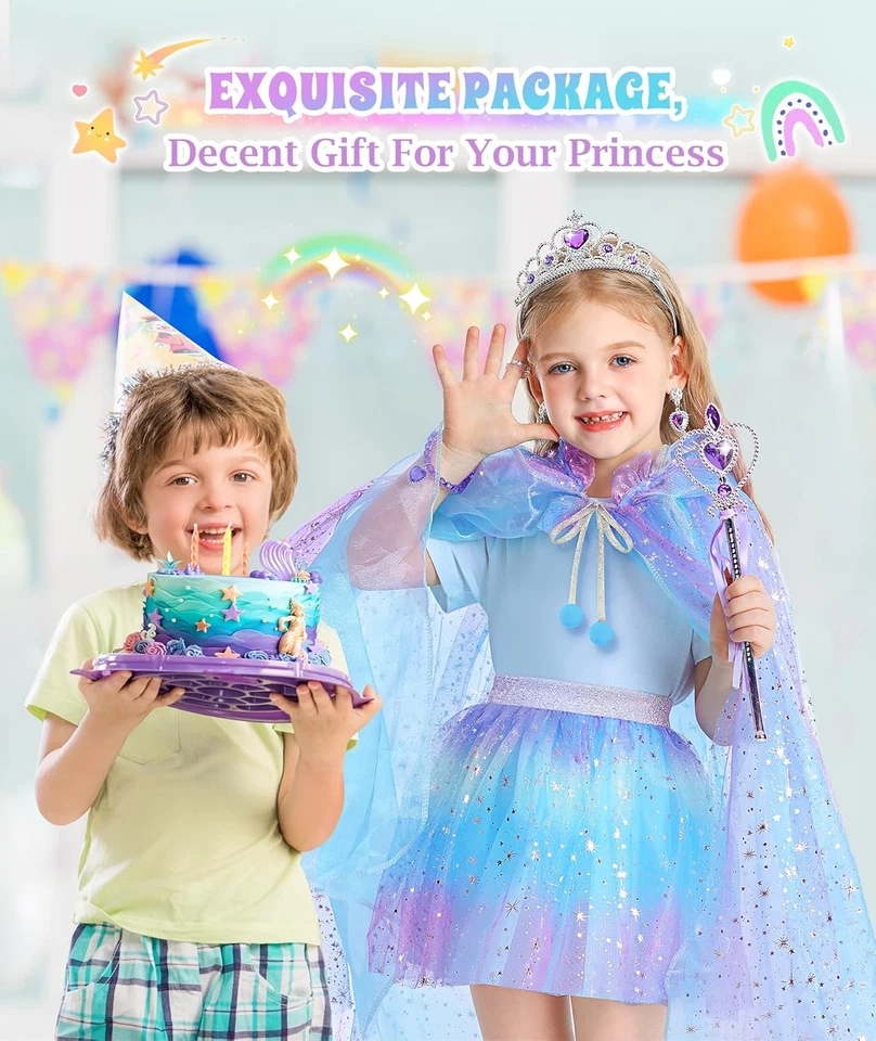 Princess Dress up for Girls, Unicorn Light up Princess Cape Princess Dress Costu - Image 3 of 4