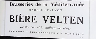 1900' Marseille Beer Velten Brasserie Malterie Old Advertising