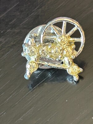 Vintage Collectible Spinning Wheel Rhinestones Metal Pinback Lapel Pin Hat Pin
