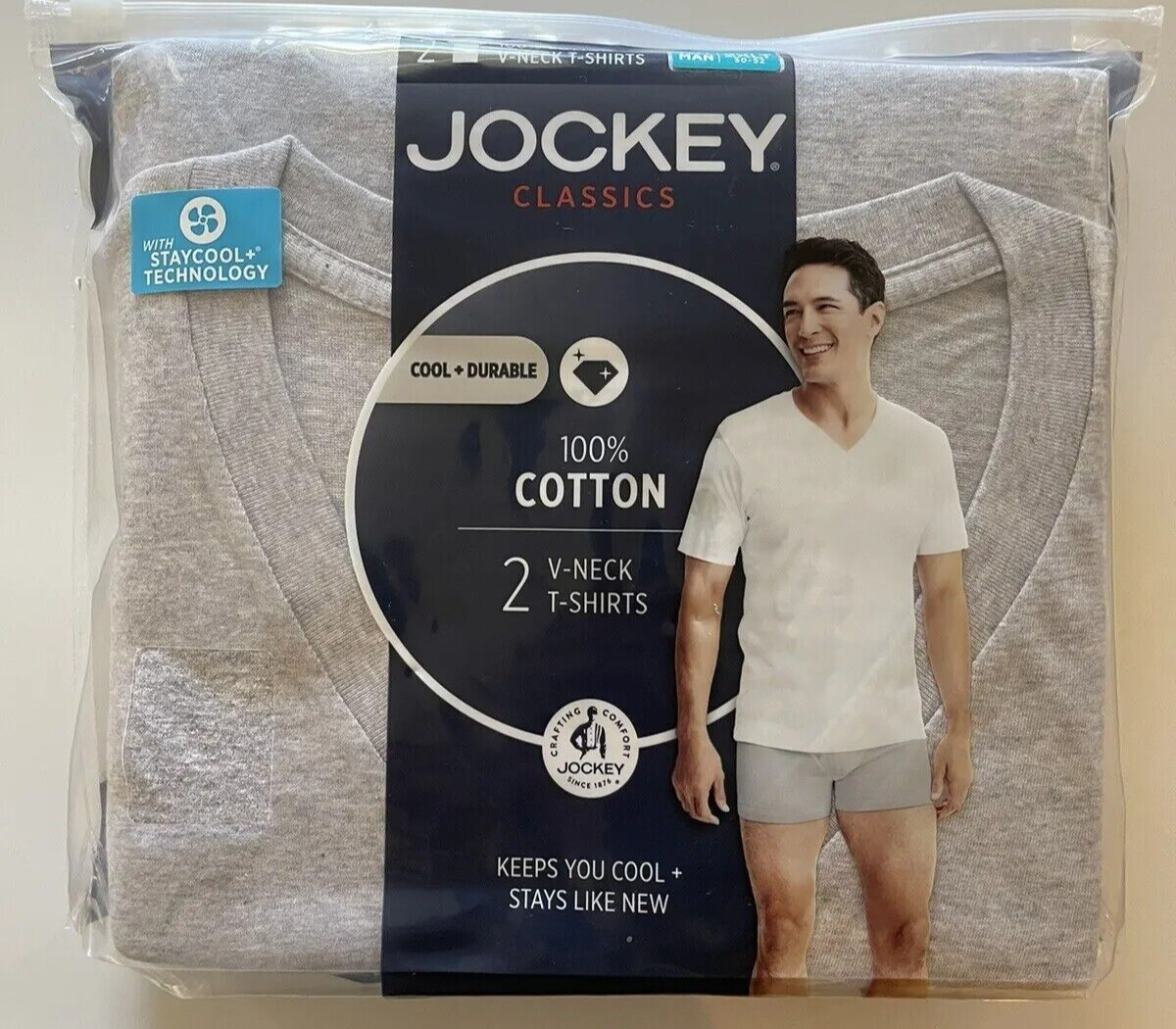 New Men's 4XL Big Tall Jockey Classics Gray V-Neck T-Shirts Pack Big Man