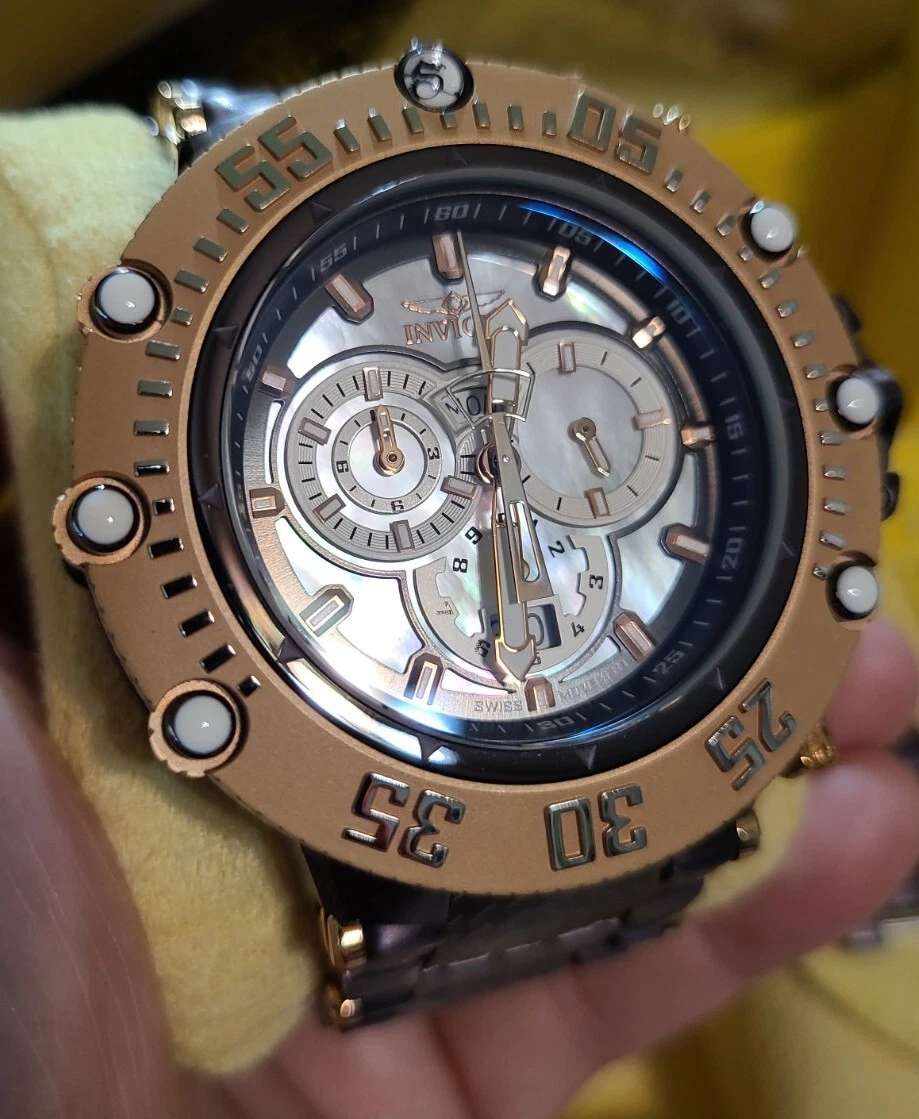 Mint Invicta Subaqua Noma VII Model 32230 Swiss Ronda 5050C White MOP Brown Plat