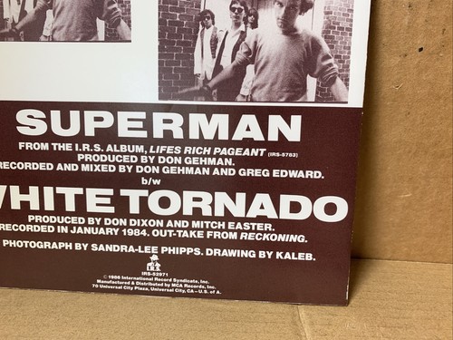 1986 R.E.M. REM SUPERMAN White Tornado IRS US 2-tk 7" vinyl record Michael Stipe - Imagen 9 de 13