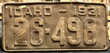 1931 Vintage IDAHO   26-498 LICENSE  PLATE