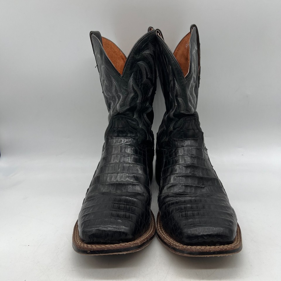 Dan Post Mens Black Leather Mid Calf Square Toe Cowboy Boots Size 12D