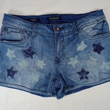 Vigoss Girls 16 The Jagger Shorts Blue Light Washed Stars Sequins 27" Waist
