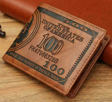 Men's US 100 Dollar Bill Leather Bifold Card Photo Holder Wallet Handbag Purse