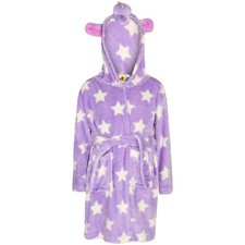 Kids Girls 3D Animal Unicorn Lilac Star Bathrobe Fleece Dressing Gown Loungewear