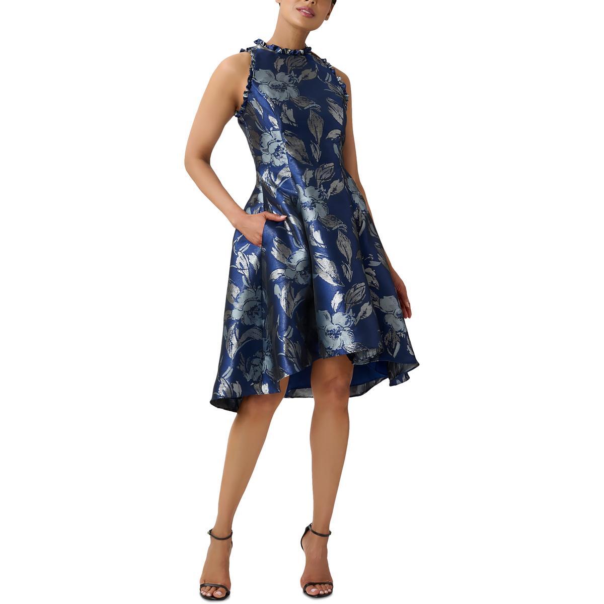 Adrianna Papell Женское вечернее платье миди на бретелях синего цвета металлик 2 BHFO 9907