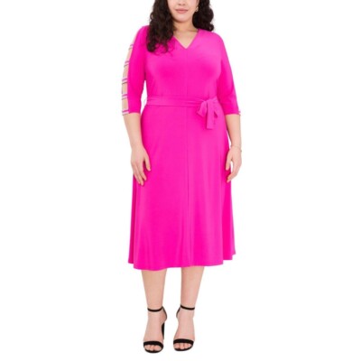 glitter midi dress plus size Plus Size Long Sleeve Twist Knot Glitter Midi Dress main image 0