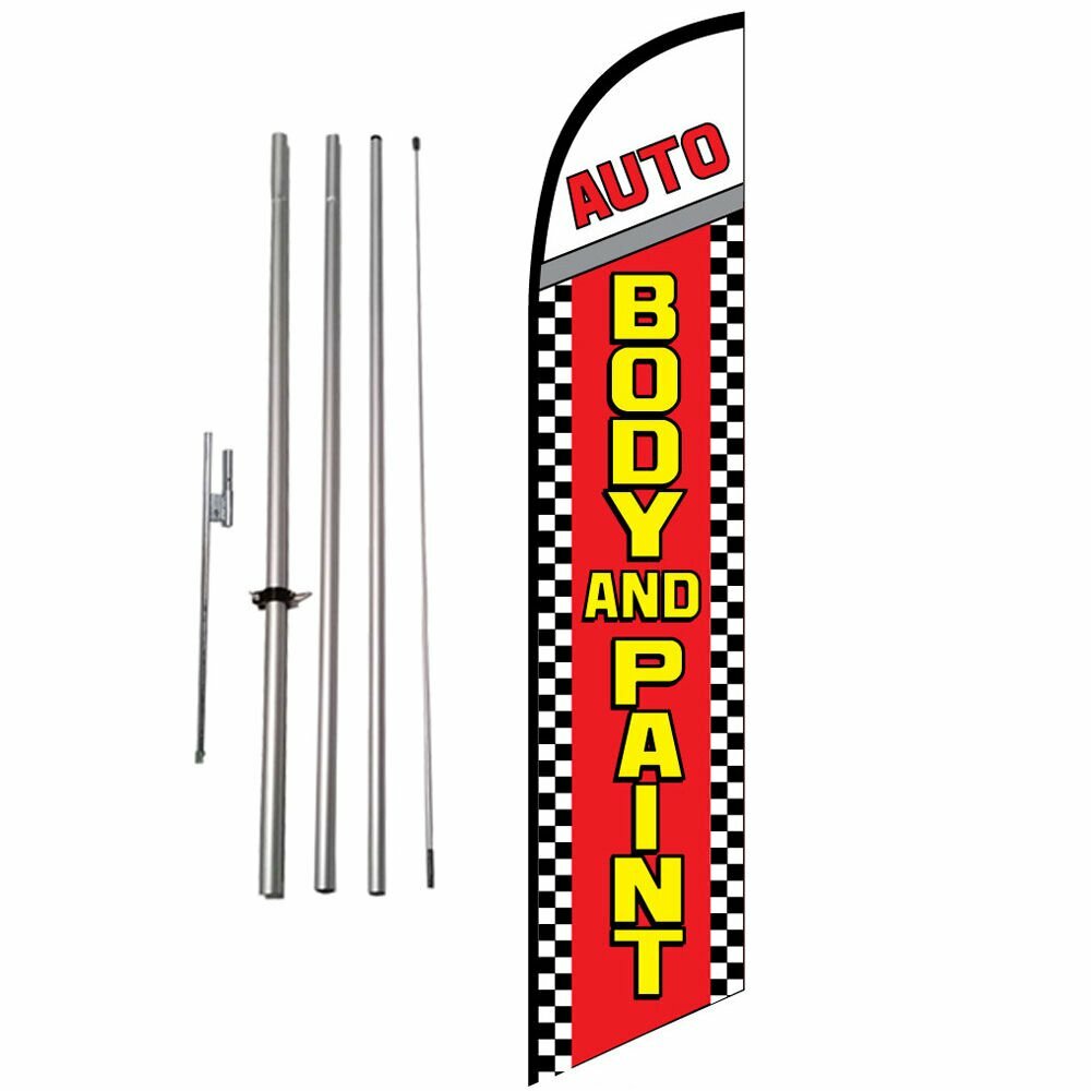 Auto Body and Paint 15' Feather Banner Swooper Flag Kit with pole & spike