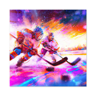 Modern Ice Hockey Players Puck Painting Huge Wall Art Square Print Picture