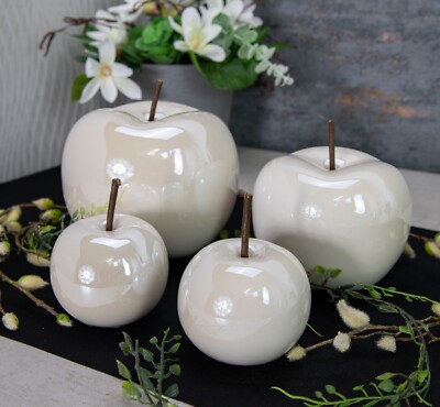 Deko Apfel Keramik Weiß glänzend Objekt Dekoapfel Figur Obst Tischdeko Skulptur