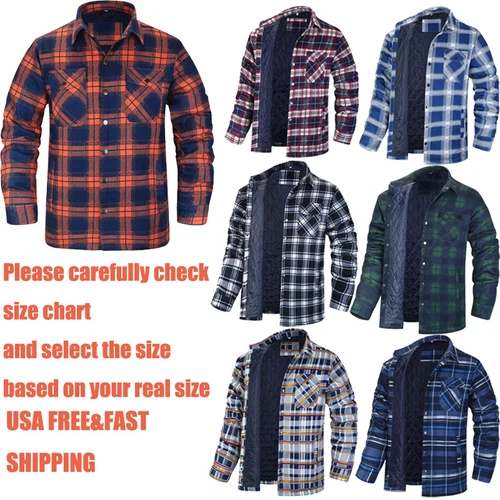 Karierter Flanell Mantel Jacke Herren Voll Stepp Hemden Winter Warm 4 Taschen Knopf Top - Bild 4 von 31