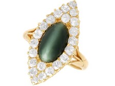 Antique 2.65Ct Chrysoberyl and 1.18Ct Diamond 18k Yellow Gold Dress Ring