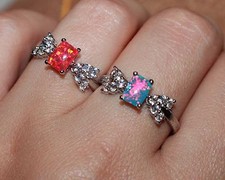 fire opal Cz ring gems silver jewelry delicate engagement cocktail Sz 6.5 7.5 8