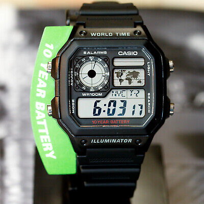 Casio AE-1200WH-1AV World Time Digital Watch 5 Alarms Time Zones 