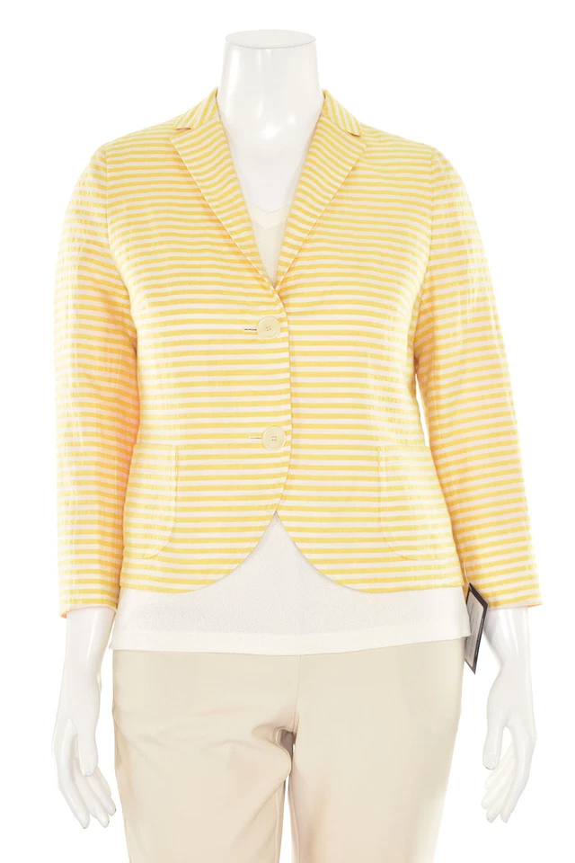 Akris Punto Striped Cotton/Linen Seersucker Jacket Blazer in Yellow/White sz 10 - Image 2 of 4