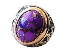 PURPLE COPPER TURQUOISE 925 STERLING SILVER CHRISTMAS OTTOMAN HEAVY MENS RING