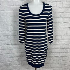 Cooperative Women's Medium Sweater Dress Striped Navy Blue 3/4 Sleeve Knit