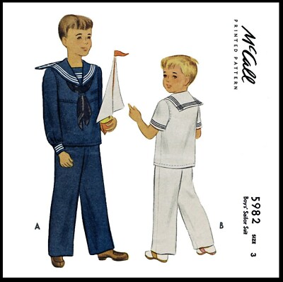 McCall # 5982 BOYS Boy NAVY Sailor Pants Suit Toddler Reproduction Nautical Sz 3