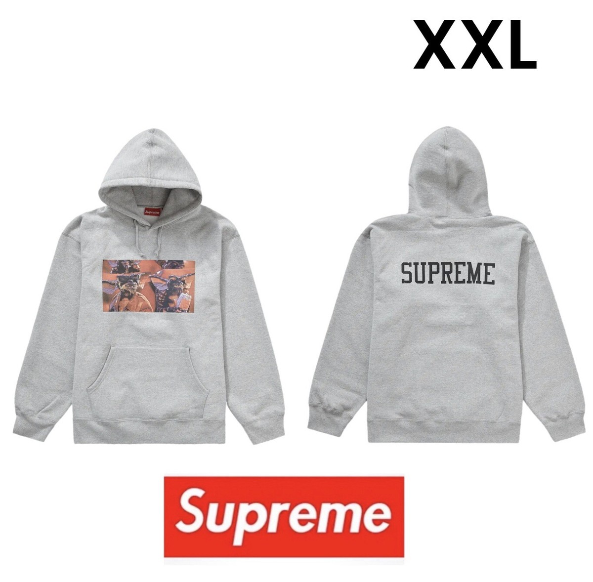 Supreme Gremlins Hoodie Hooded Sweatshirt Grey XXL 2XL ~ Brand New 