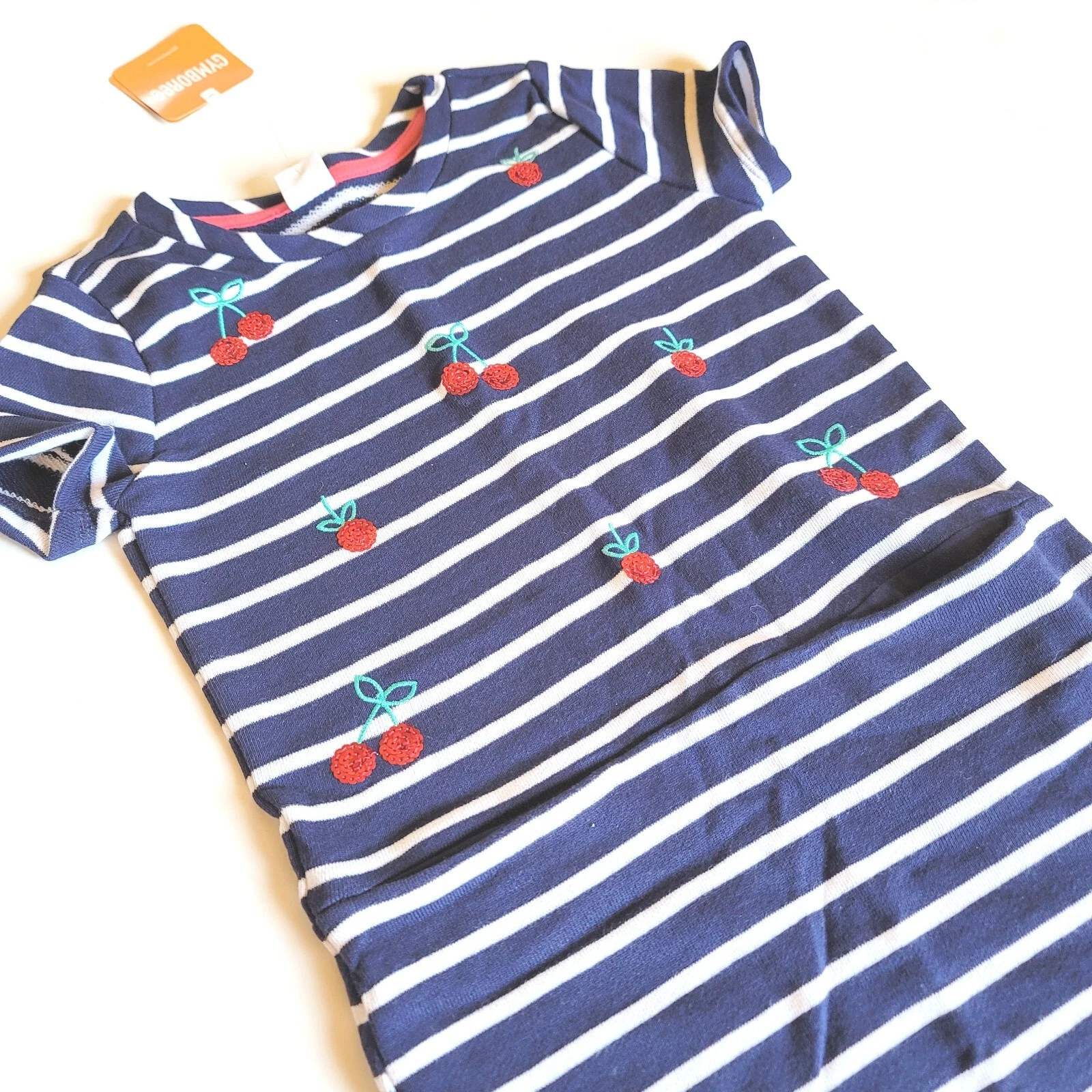 Gymboree Girls sz 8 Spring Forward Cherry Navy Striped Dress NWT