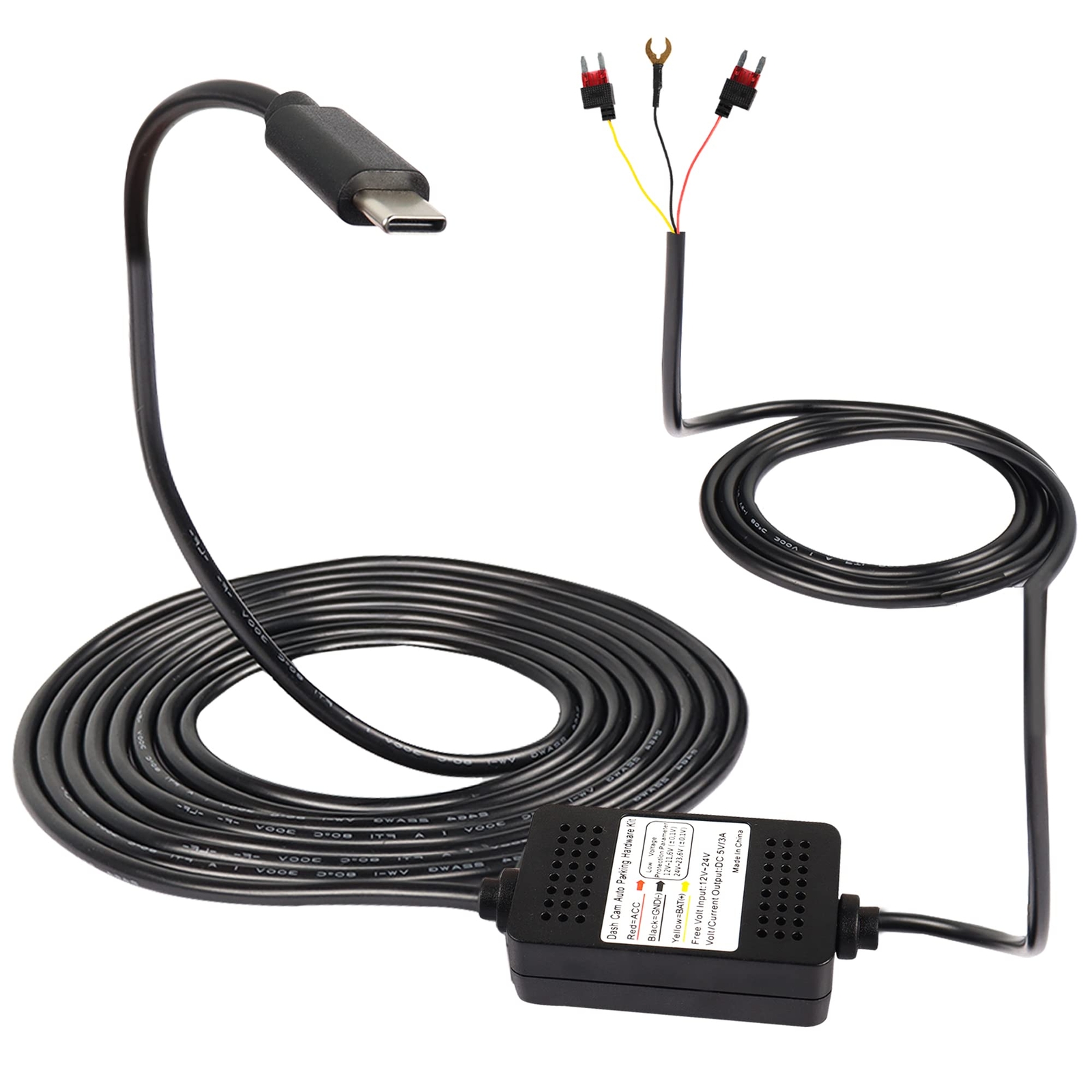 USB-C Hardwire Dash Cam Kit with 12V/24V Stepdown Cable for Continuous Recording-image