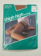 VTG Thigh High Stockings Primrose Size A -to 5'5"- Garter Free Nude Heel Taupe