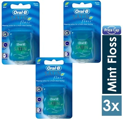ORAL-B 3 x Oral B Satin Floss 25m/27yd | Mint Zahnseide Comfort Grip | Gesundes Zahnfleisch